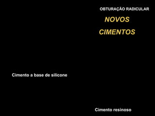 OBTURAÇÃO RADICULAR NOVOS CIMENTOS Cimento a base de silicone Cimento resinoso 