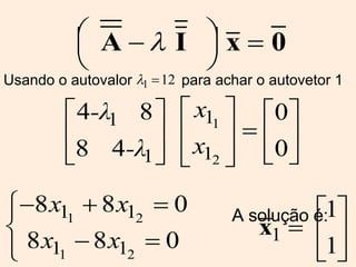 A solução é: Usando o autovalor  para achar o autovetor 1 