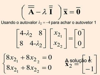 A solução é: Usando o autovalor  para achar o autovetor 1 