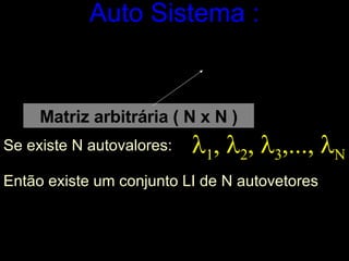 Auto Sistema : Matriz arbitrária ( N x N )         Se existe N autovalores:  Então existe um conjunto LI de N autovetores   