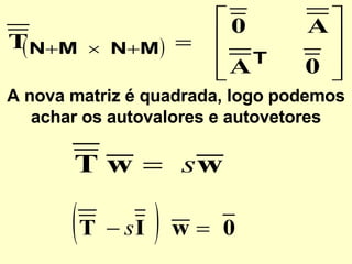 A nova matriz é quadrada, logo podemos achar os autovalores e autovetores 