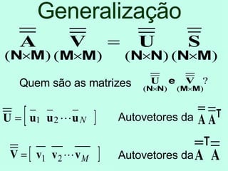 Generalização Quem são as matrizes  Autovetores da Autovetores da 