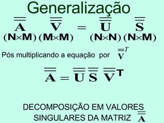 Generalização Pós multiplicando a equação  por  DECOMPOSIÇÃO EM VALORES SINGULARES DA MATRIZ  
