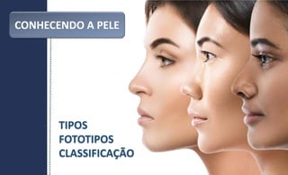 CONHECENDO A PELE
TIPOS
FOTOTIPOS
CLASSIFICAÇÃO
 
