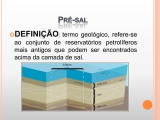 Pré-salDEFINIÇÃO: termo geológico, refere-se ao conjunto de reservatórios petrolíferos mais antigos que podem ser encontrados acima da camada de sal.