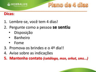 Plano de 4 diasDicas:Lembre-se, você tem 4 dias!Pergunte como a pessoa se sentiuDisposição