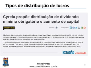 Felipe Pontes
www.contabilidademq.com.br
Tipos de distribuição de lucros
12
 