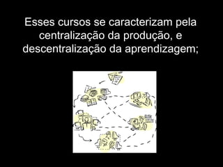 Esses cursos se caracterizam pela
centralização da produção, e
descentralização da aprendizagem;
 