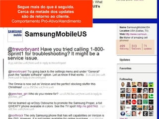 Segue mais do que é seguida.  Cerca da metade dos updates  são de retorno ao cliente.   Comportamento Pró-Ativo/Atendimento 