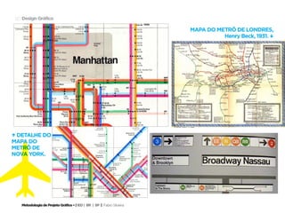 50 Design Gráfico

                                                                       Mapa do Metrô de londres,
                                                                                 Henry Beck, 1931. G




A detalhe do




P
mapa do
metrô de
nova york.




   Metodologia de Projeto Gráfico • | IED | BR | SP | Fabio Silveira
 