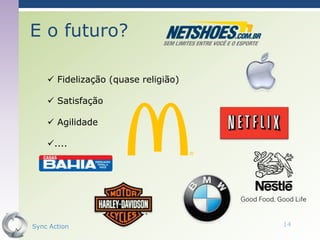 E o futuro?

     Fidelização (quase religião)

     Satisfação

     Agilidade

    ....




Sync Action                          14
 