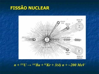 FISSÃO NUCLEAR




 n + 235U → 141Ba + 92Kr + 3(4) n + ~200 MeV
 
