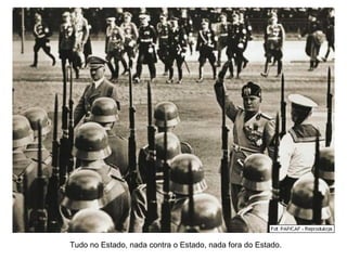 Tudo no Estado, nada contra o Estado, nada fora do Estado.
 