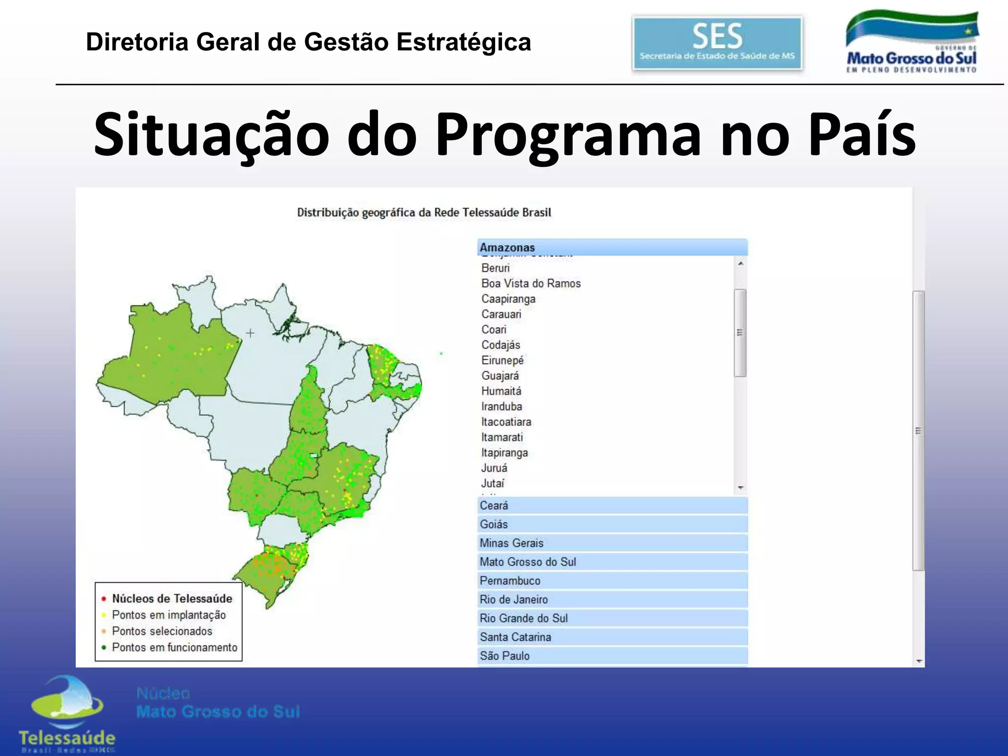Diretoria Geral de Gestão Estratégica

Situação do Programa no País

 