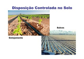 Gotejamento
Sulcos
Disposição Controlada no Solo
 