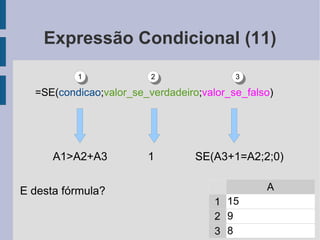 Exemplo: = A1 + 5 -> 20  