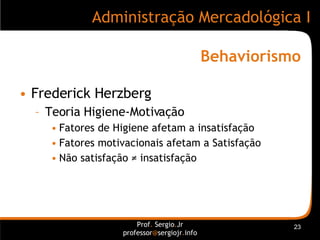 Behaviorismo <ul><li>Frederick Herzberg </li></ul><ul><ul><li>Teoria Higiene-Motivação </li></ul></ul><ul><ul><ul><li>Fato...