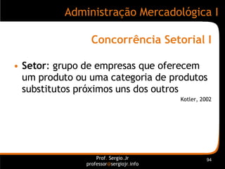 Concorrência Setorial I <ul><li>Setor : grupo de empresas que oferecem um produto ou uma categoria de produtos substitutos...