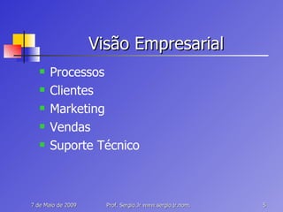Visão Empresarial Processos Clientes Marketing Vendas Suporte Técnico 