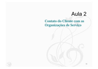 Aula 2
Contato do Cliente com as
Organizações de Serviço




                            54
 