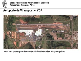 Escola Politécnica da Universidade de São Paulo
Aeroportos e Transporte Aéreo
Aeroporto de Viracopos – VCP
com área para expansão no setor abaixo do terminal de passageiros
 