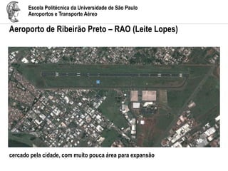 Escola Politécnica da Universidade de São Paulo
Aeroportos e Transporte Aéreo
Aeroporto de Ribeirão Preto – RAO (Leite Lopes)
cercado pela cidade, com muito pouca área para expansão
 