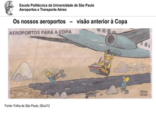 Escola Politécnica da Universidade de São Paulo
Aeroportos e Transporte Aéreo
Fonte: Folha de São Paulo, 08Jul12
Os nossos aeroportos – visão anterior à Copa
 