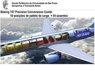 Escola Politécnica da Universidade de São Paulo
Aeroportos e Transporte Aéreo
Boeing 757 Precision Conversions Combi
10 posições de pallets de carga + 54 assentos
 