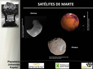 SATÉLITES DE MARTE
Fonte: http://www.outerspaceuniverse.org/
moons-of-planet-mars.html
Deimos
Phobos
Fonte:http://www.outerspaceuniverse.org/
moons-of-planet-mars.html
Fonte:http://www.outerspaceuniverse.org/
moons-of-planet-mars.html
 