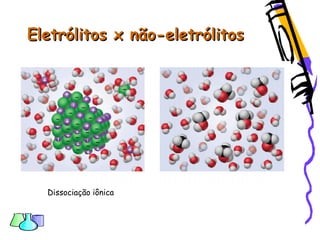 Eletrólitos x não-eletrólitosEletrólitos x não-eletrólitos
Dissociação iônica
 