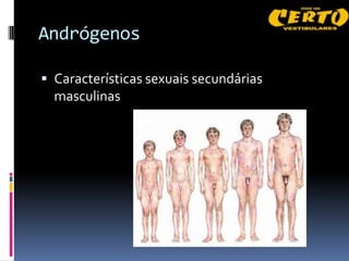 Andrógenos

 Características sexuais secundárias
  masculinas
 