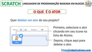 https://piauirobotica.com.br
LINGUAGEM DE PROGRAMAÇÃO BASEADA EM BLOCOS
SCRATCH
O QUE É O ATOR
https://roboticatimon.com
 
