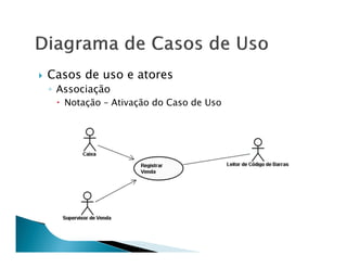 Casos de uso e atores
◦ Associação
   Notação – Ativação do Caso de Uso
 