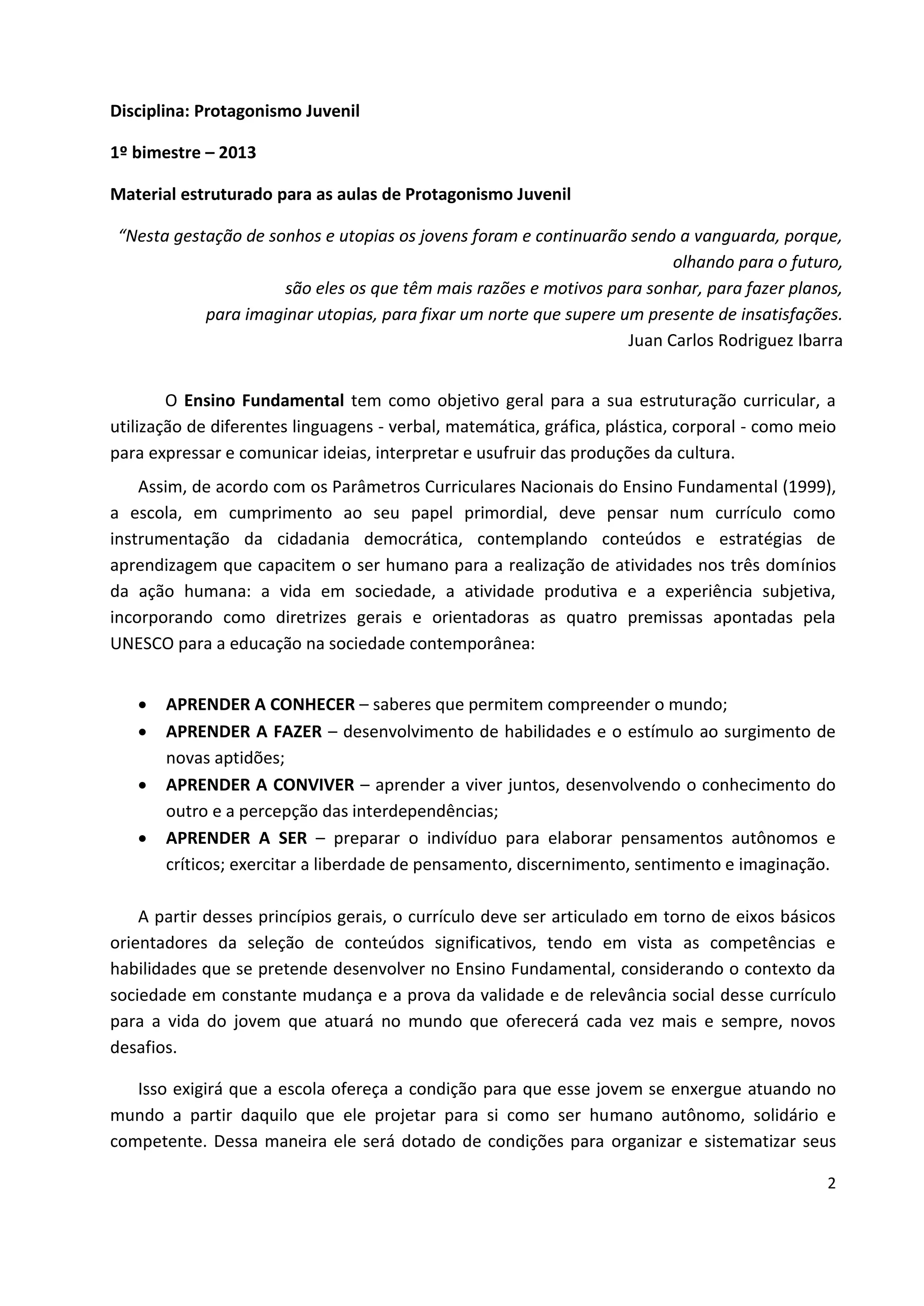 Aulas de protagonismo juvenil ef | PDF