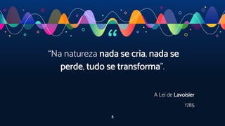 “
“Na natureza nada se cria, nada se
perde, tudo se transforma”.
A Lei de Lavoisier
1785
5
 