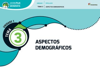 T
E
M
A
3 ASPECTOS
DEMOGRÁFICOS
U
N
IDADE 1
UNIDADE 1
TEMA 3 ASPECTOS DEMOGRÁFICOS
GEOGRAFIA
POPULAÇÃO
 