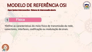 •Define as características do meio físico de transmissão da rede,
conectores, interfaces, codificação ou modulação desinais.
 