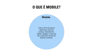 O QUE É MOBILE? 
Mobile 
Toda a forma de acesso 
digital que você leva 
consigo. Smartphones, 
tablets, gadgets e tudo que...