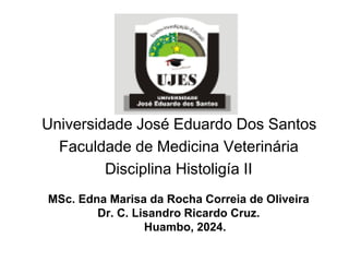 Universidade José Eduardo Dos Santos
Faculdade de Medicina Veterinária
Disciplina Histoligía II
MSc. Edna Marisa da Rocha Correia de Oliveira
Dr. C. Lisandro Ricardo Cruz.
Huambo, 2024.
 