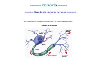 ======= NEURÔNIO ====== 
===== direção do impulso nervoso ====== 
 