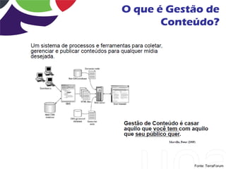 O que é Gestão de
       Conteúdo?




            Fonte: TerraForum
 
