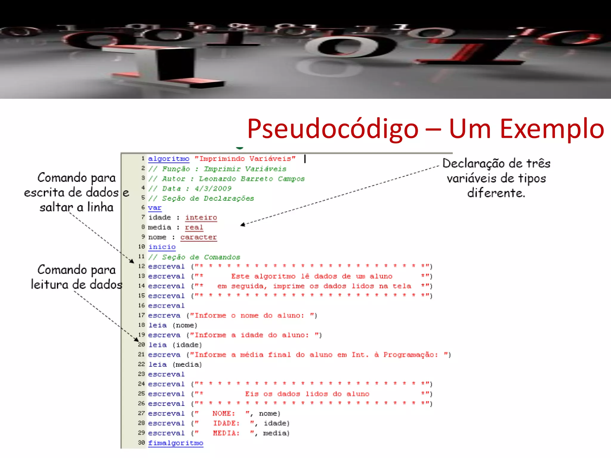 Pseudocódigo – Um Exemplo
 