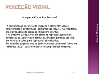 Modulo 2 - Perceção Visual 78
SanchoMesquita
Imagem e Comunicação visual
A comunicação por meio de imagens e elementos vis...