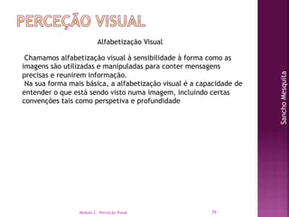 Modulo 2 - Perceção Visual 79
SanchoMesquita
Alfabetização Visual
Chamamos alfabetização visual à sensibilidade à forma co...