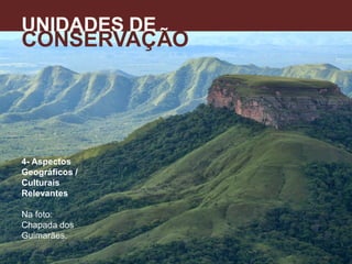 4- Aspectos
Geográficos /
Culturais
Relevantes
Na foto:
Chapada dos
Guimarães.
UNIDADES DE
CONSERVAÇÃO
A
 