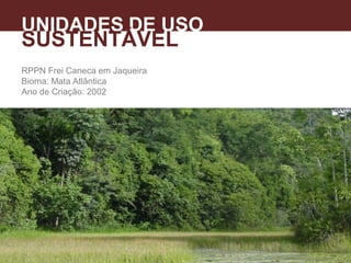 RPPN Frei Caneca em Jaqueira
Bioma: Mata Atlântica
Ano de Criação: 2002
UNIDADES DE USO
SUSTENTÁVEL
 
