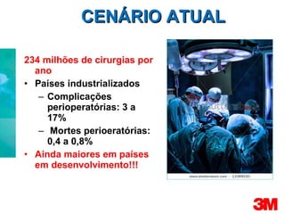 CENÁRIO ATUAL 234 milhões de cirurgias por ano Países industrializados Complicações perioperatórias: 3 a 17% Mortes perioeratórias: 0,4 a 0,8% Ainda maiores em países em desenvolvimento!!! 