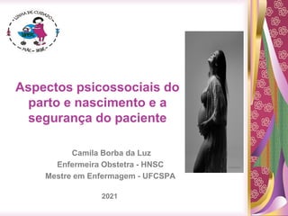 Aspectos psicossociais do
parto e nascimento e a
segurança do paciente
Camila Borba da Luz
Enfermeira Obstetra - HNSC
Mestre em Enfermagem - UFCSPA
2021
 