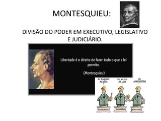 MONTESQUIEU:
DIVISÃO DO PODER EM EXECUTIVO, LEGISLATIVO
E JUDICIÁRIO.
 