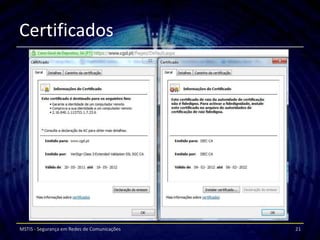 Certificados




MSTIS - Segurança em Redes de Comunicações   21
 